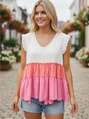 Colorful Ruffle Sleeve Women's Top